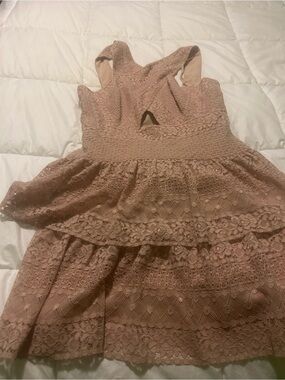 BCBGMaxAzria Girls' Dusty Rose Lace Tiered Dress